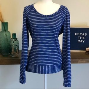 Athleta womens blue striped running shirt